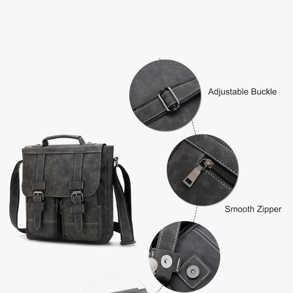 Black Messenger Bag with Adjustable Strap and Vintage Aesthetic - Picture 2 of 6